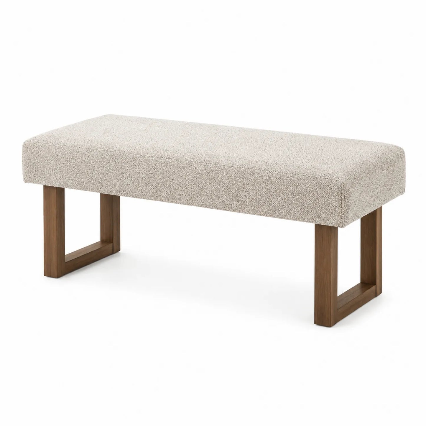 Panca rettangolare in legno e tessuto beige 120x40x45 cm
