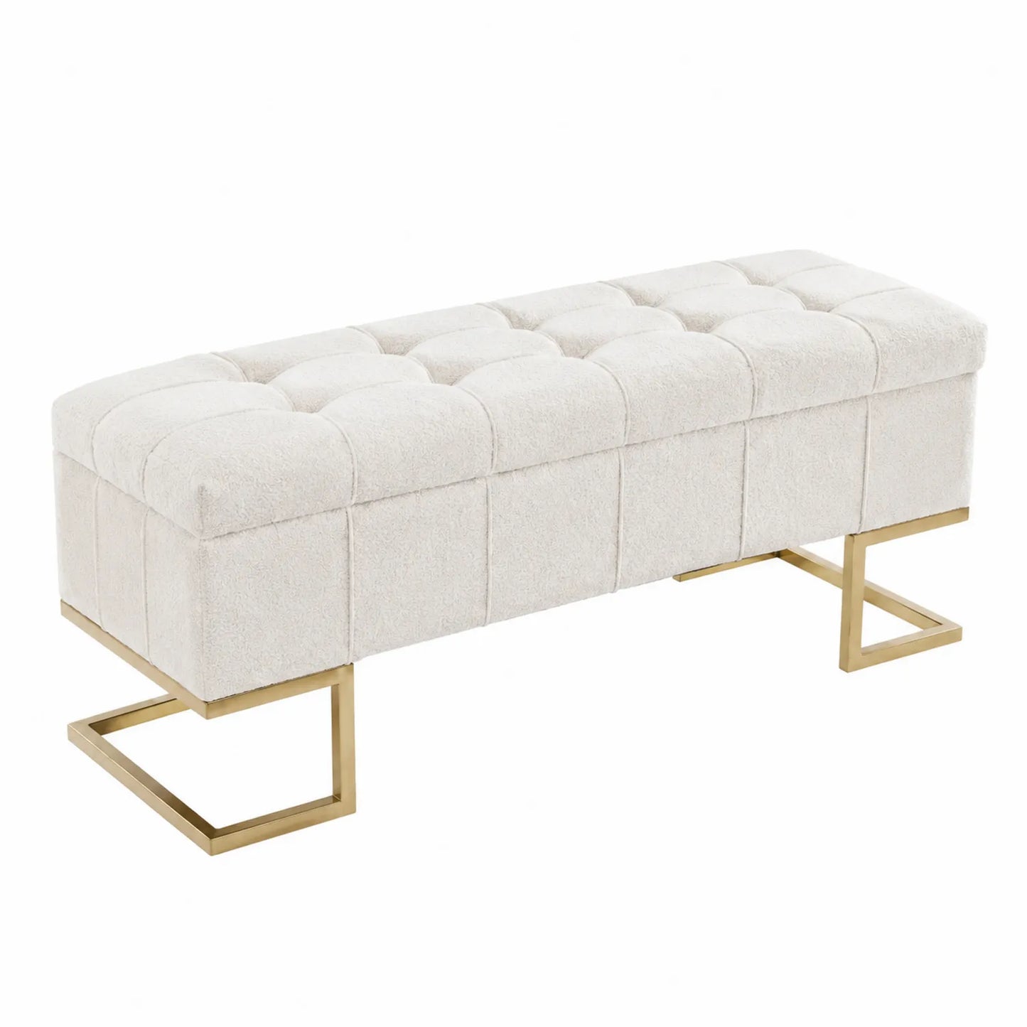 Panca imbottita in tessuto poliestere e metallo oro 120x40x45 cm Bianco