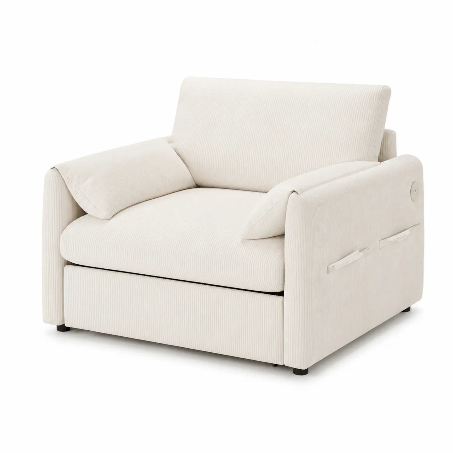 Poltrona letto velluto a coste beige con braccioli imbottiti