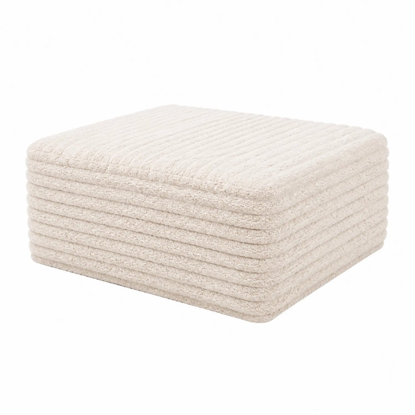 Pouf quadrato in tessuto poliestere crema 80x60x40 cm