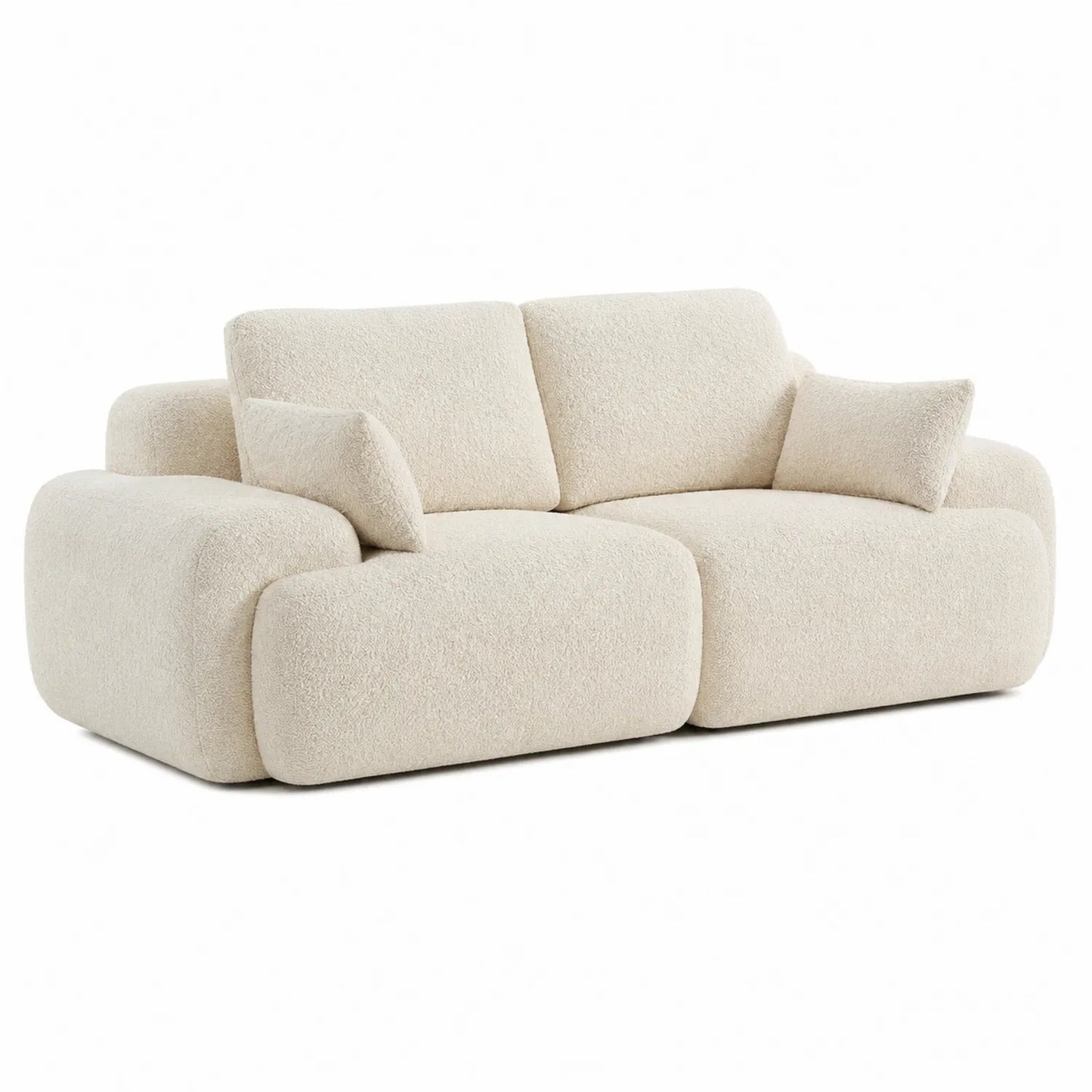 Divano in tessuto bouclé beige 2 posti con cuscini