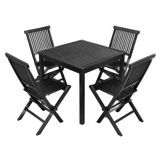 Set tavolo da pranzo quadrato in legno nero con 4 sedie pieghevoli