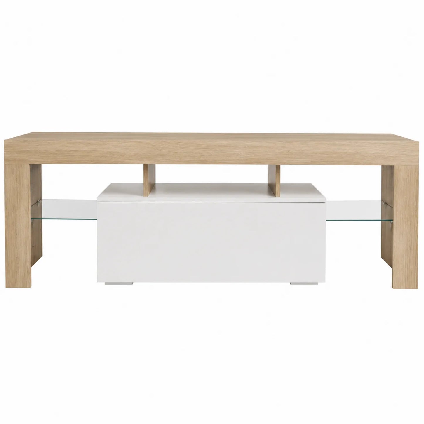 Mobile TV in Legno e Vetro Temperato Rovere/Bianco 140x40x45 cm