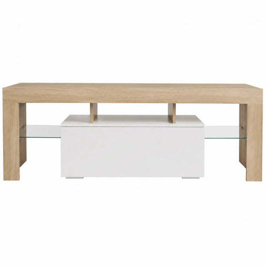 Mobile TV in Legno e Vetro Temperato Rovere/Bianco 140x40x45 cm