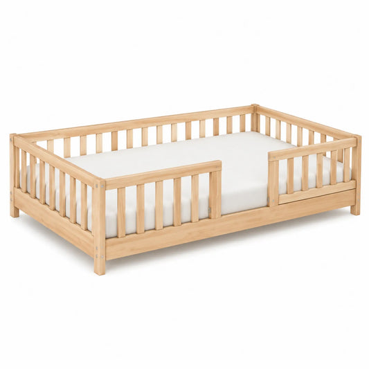 Letto per bambini in legno di pino con sponde di sicurezza 150x80 cm