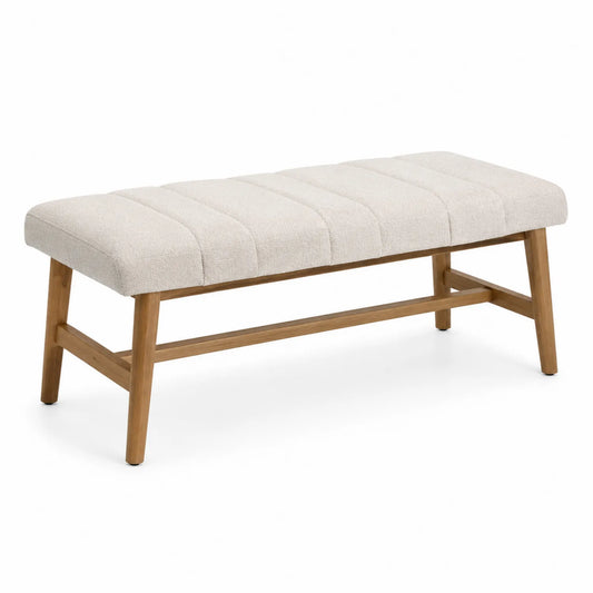 Panca in legno con rivestimento in tessuto beige