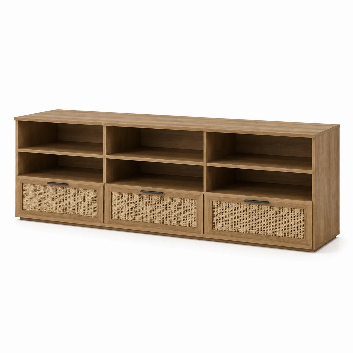 Mobile TV in legno con cassetti in rattan 180x40x50 cm