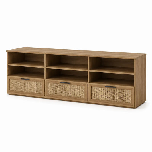 Mobile TV in legno con cassetti in rattan 180x40x50 cm